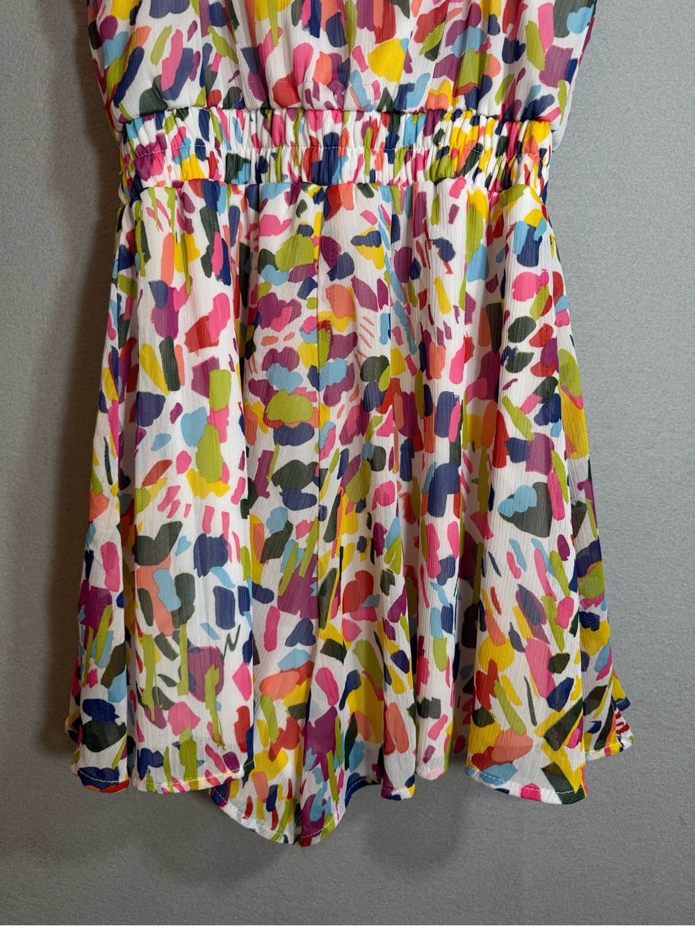 Colorful Rainbow Print Sleeveless Mini Dress Romper Small White Flowy - Picture 9 of 15